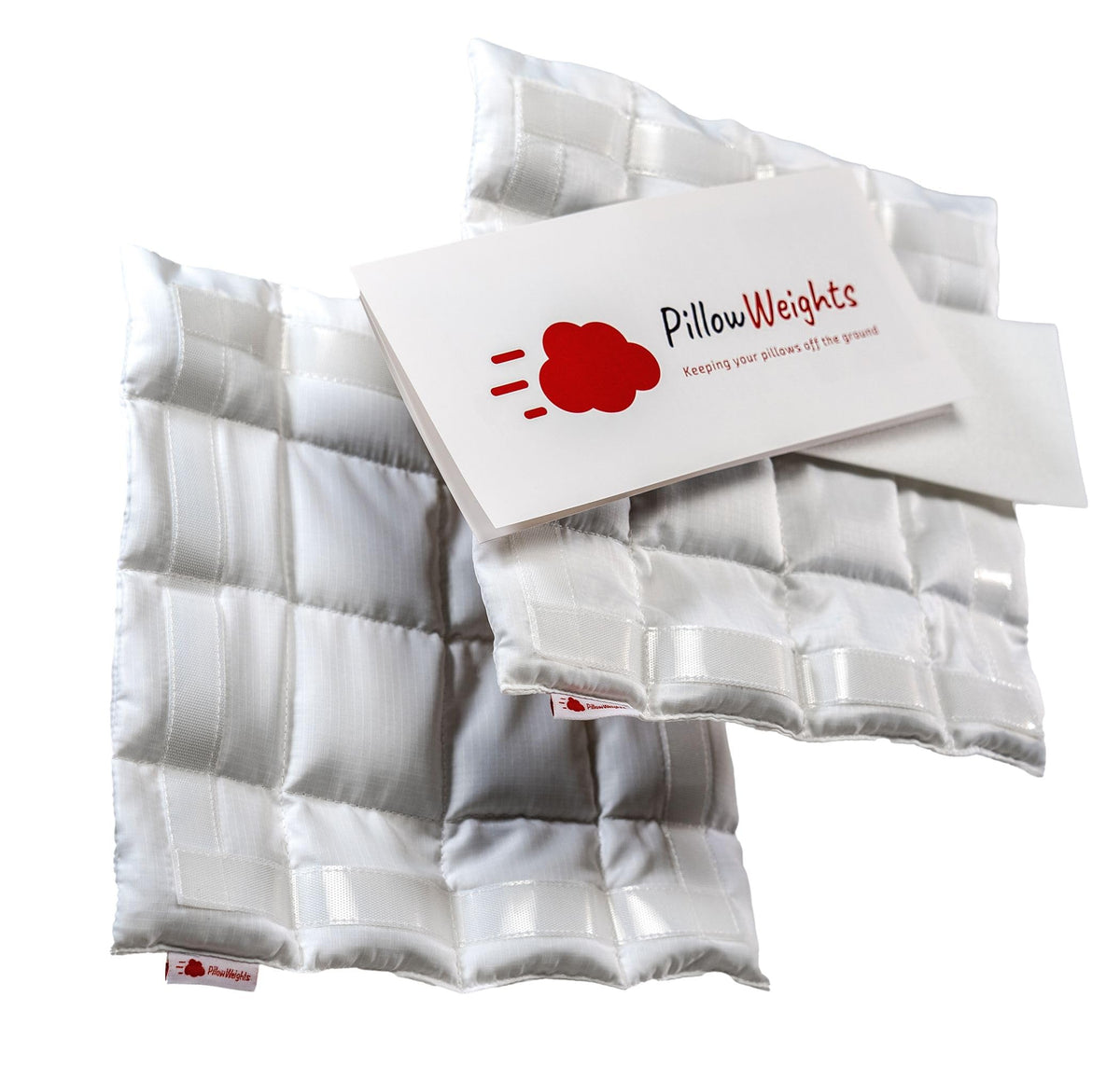 PillowWeights front packaging showing two discreet outdoor inserts and benefits