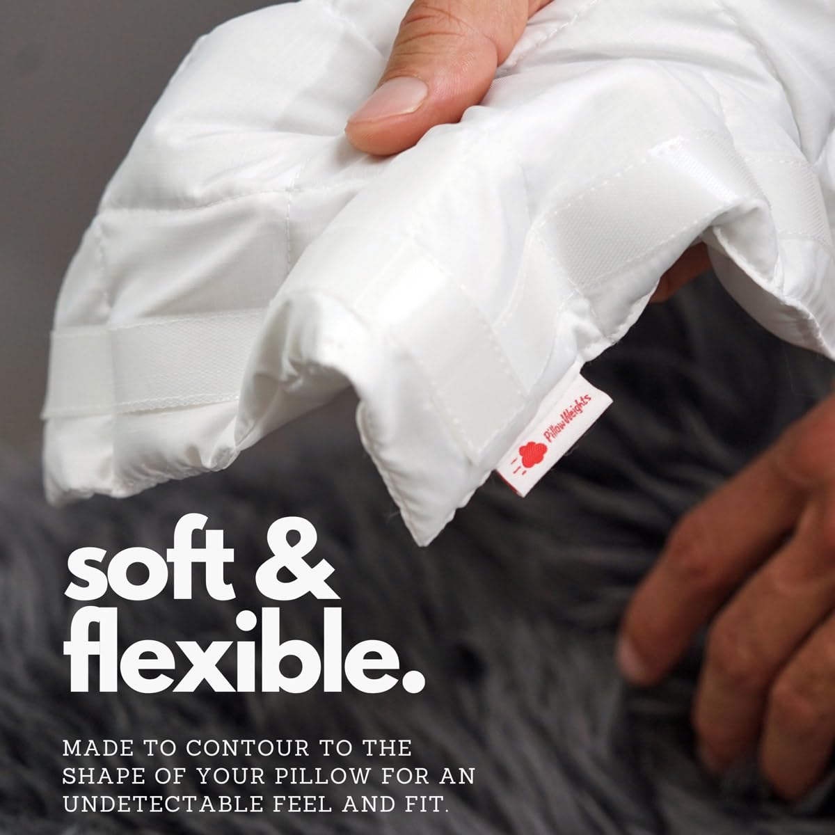 PillowWeights installed inside a pillow cover keeping cushion secure