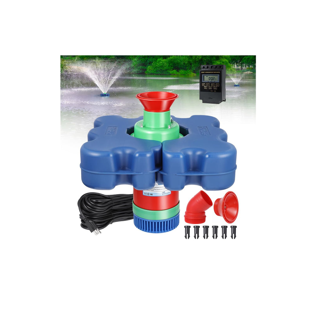 Pinboer front view of floating fountain showing centered spray and pond benefit