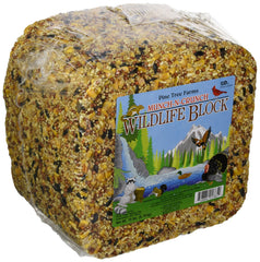 Pine Tree Farms front packaging showing the 15-pound multicolored wildlife block and easy feeding
