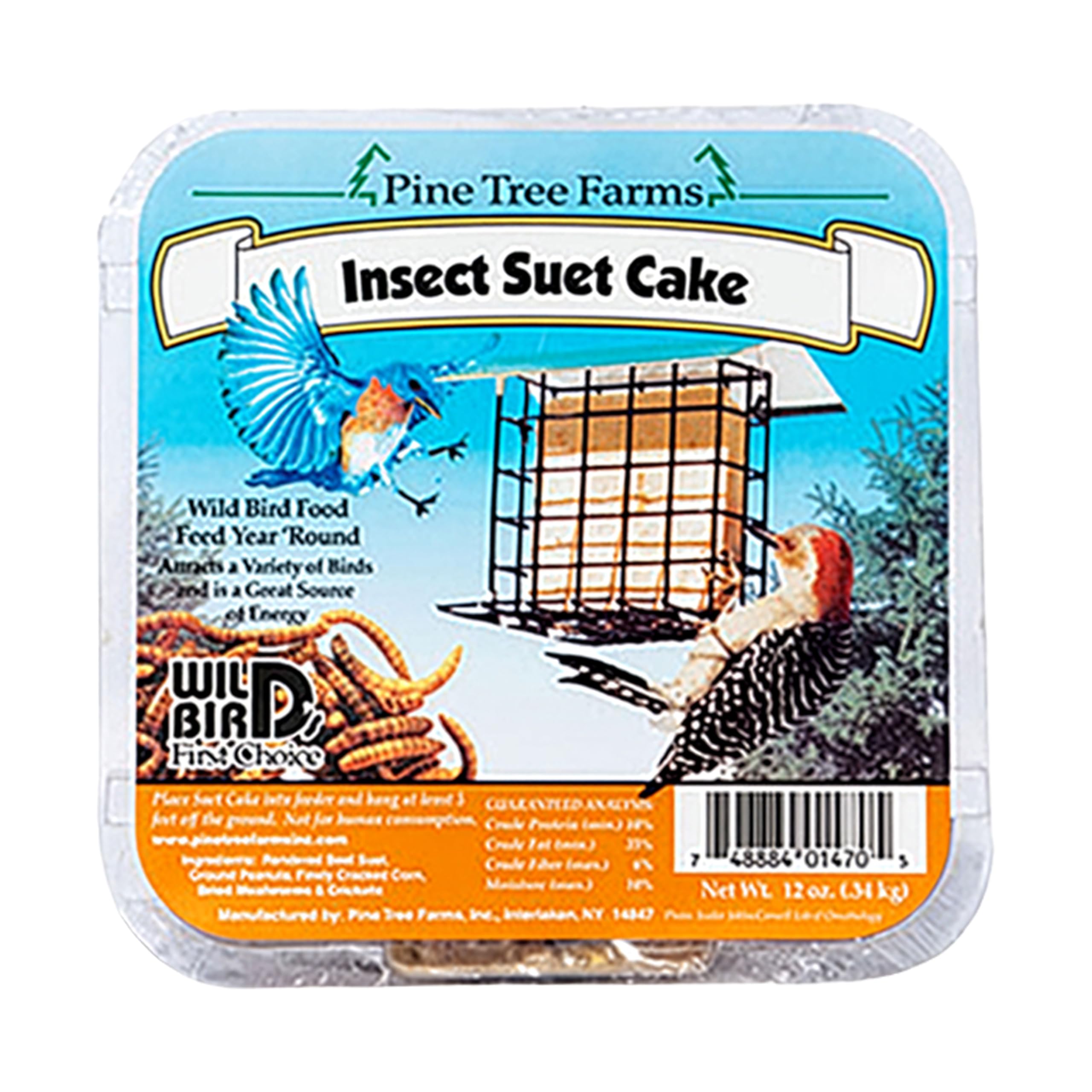 Pine Tree Farms suet cake being eaten by a woodpecker encourages yard visits