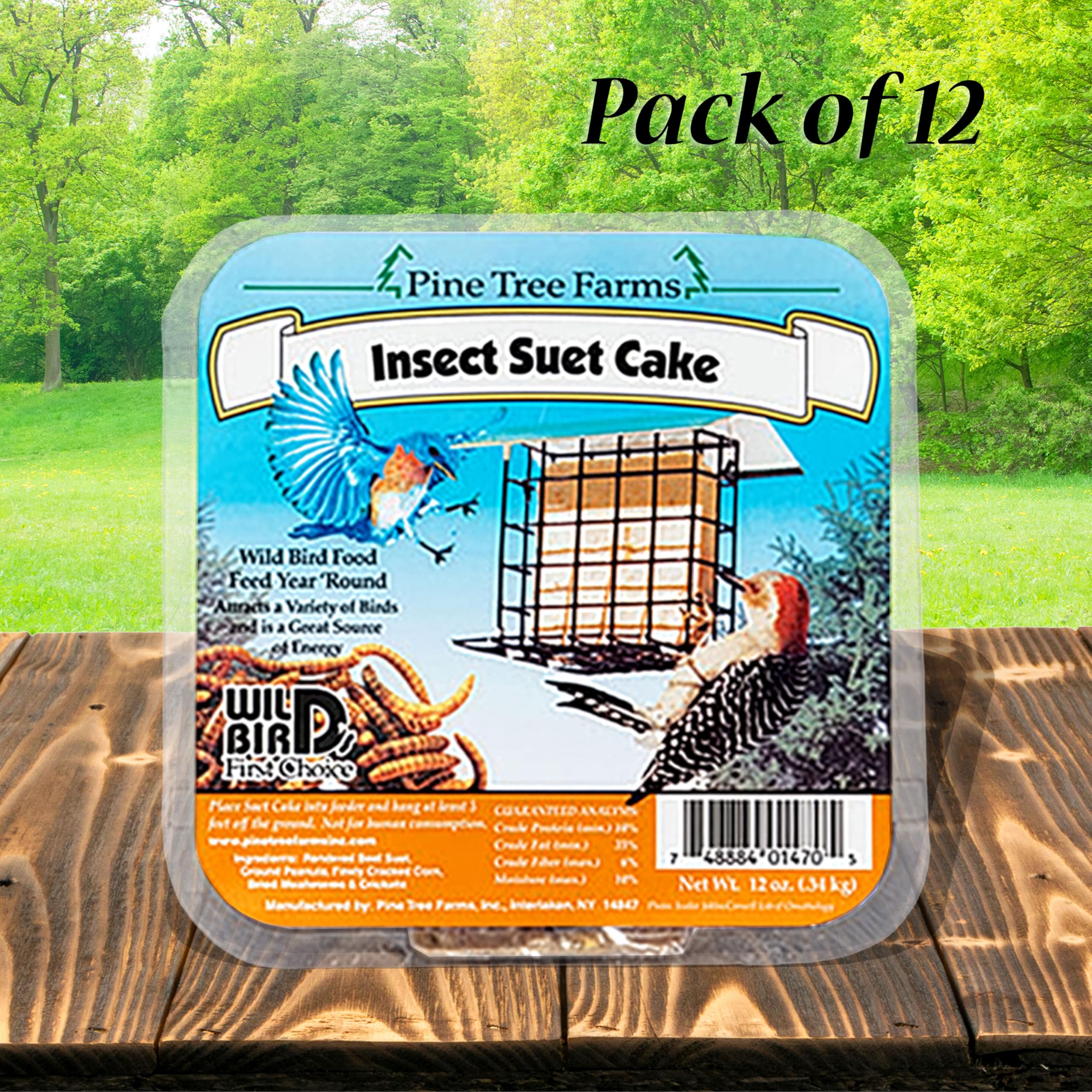 Pine Tree Farms close-up of cake texture with visible mealworms benefit birds