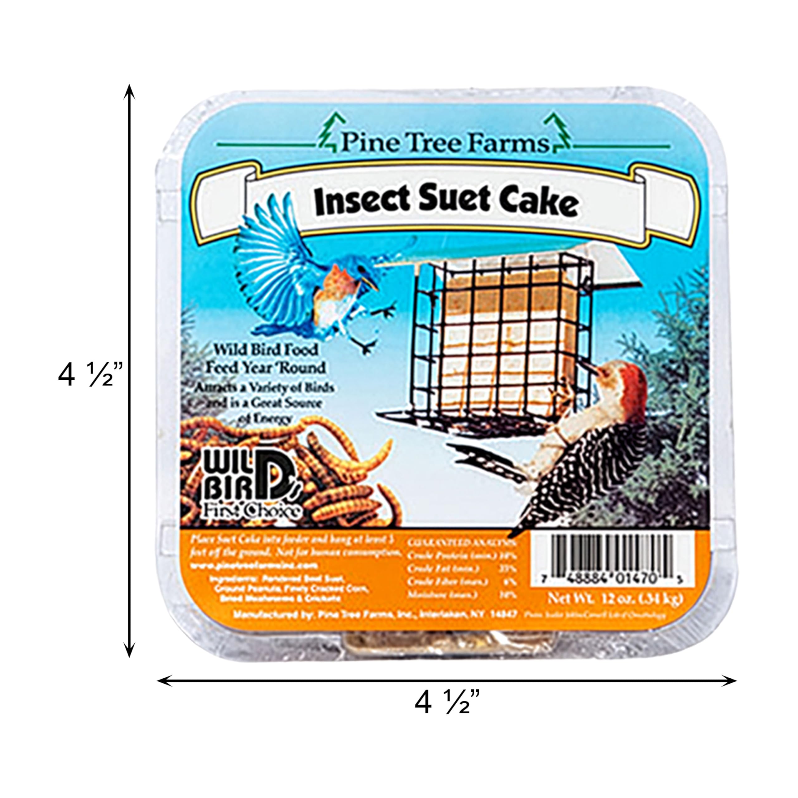 Pine Tree Farms cake placed in standard suet feeder attracts varied species