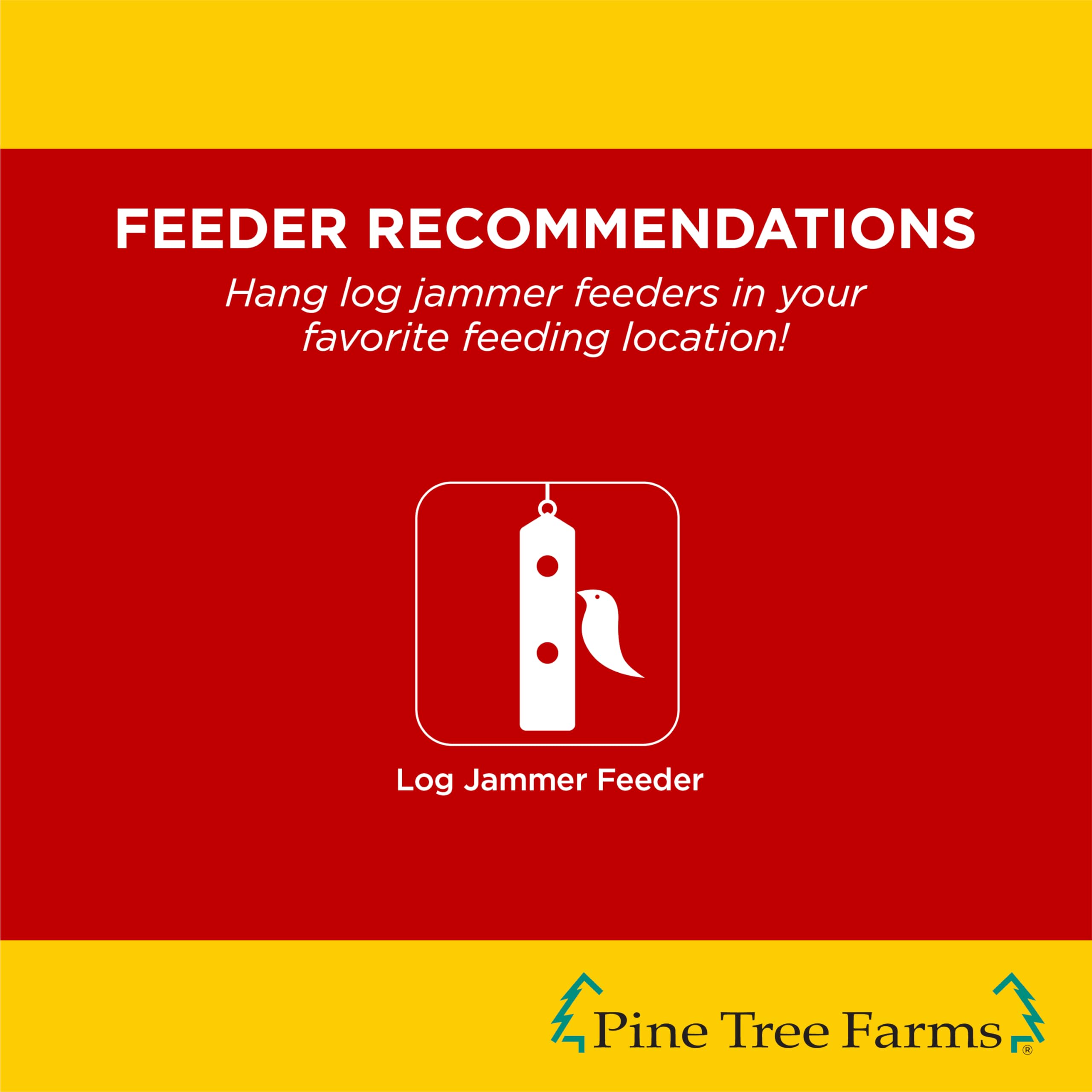 Pine Tree Farms suet plug secured inside a log-style feeder attracting attention