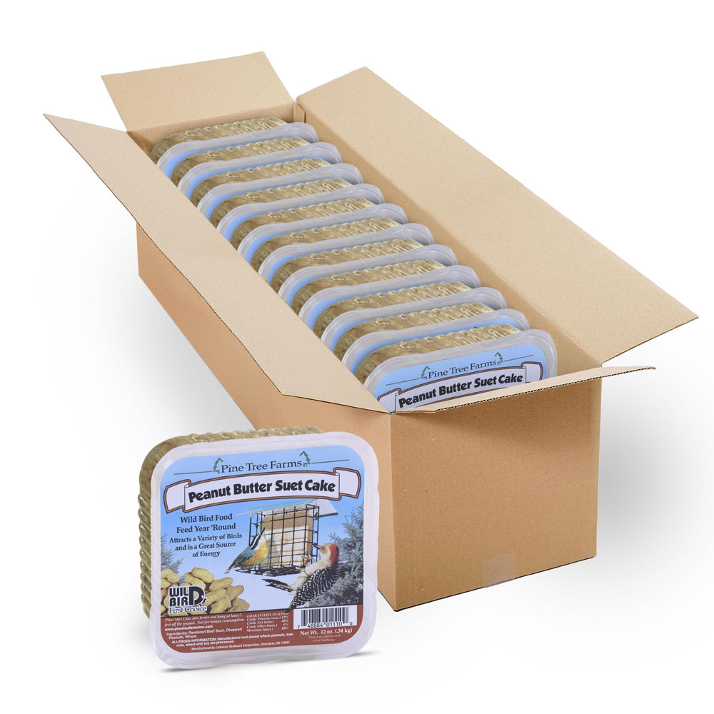 Pine Tree Farms front packaging showing 12 oz suet cake, clear product view and benefits