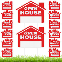 Pinkunn front packaging showing 14-piece open house sign kit and easy setup benefit