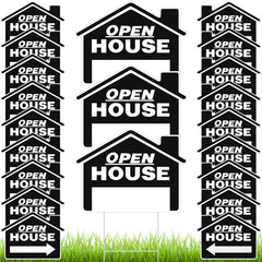Pinkunn front view of 21-pack open house signs showing kit contents and benefits