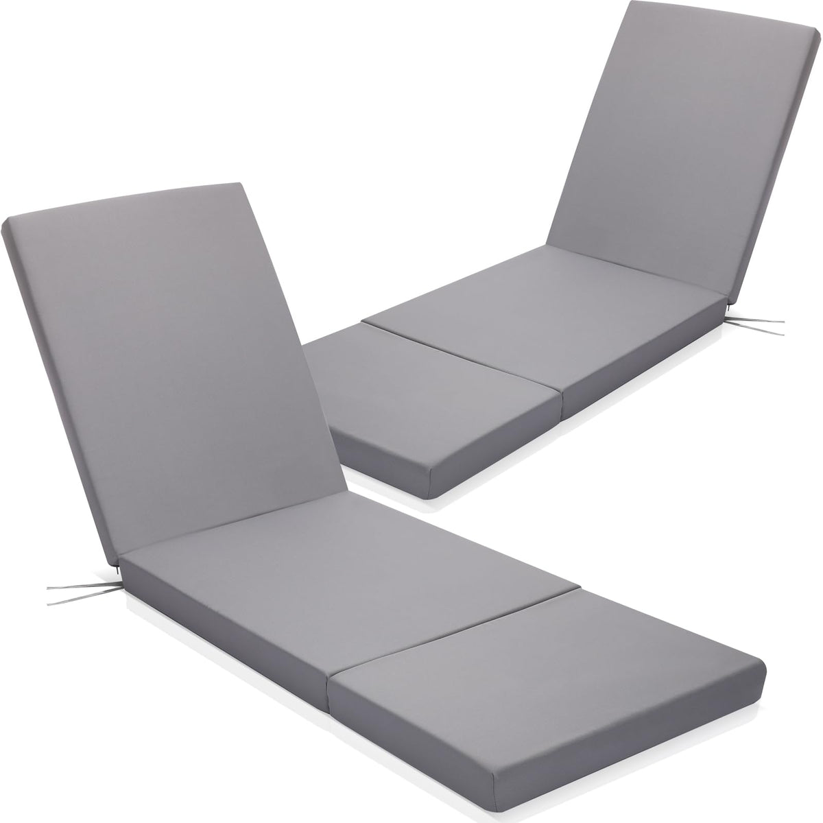 Pinkunn front view of two grey chaise cushions showing full coverage and refreshed look