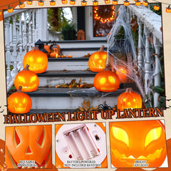 pinkunn lit pumpkins on mantel providing warm orange ambiance for indoor Halloween decor
