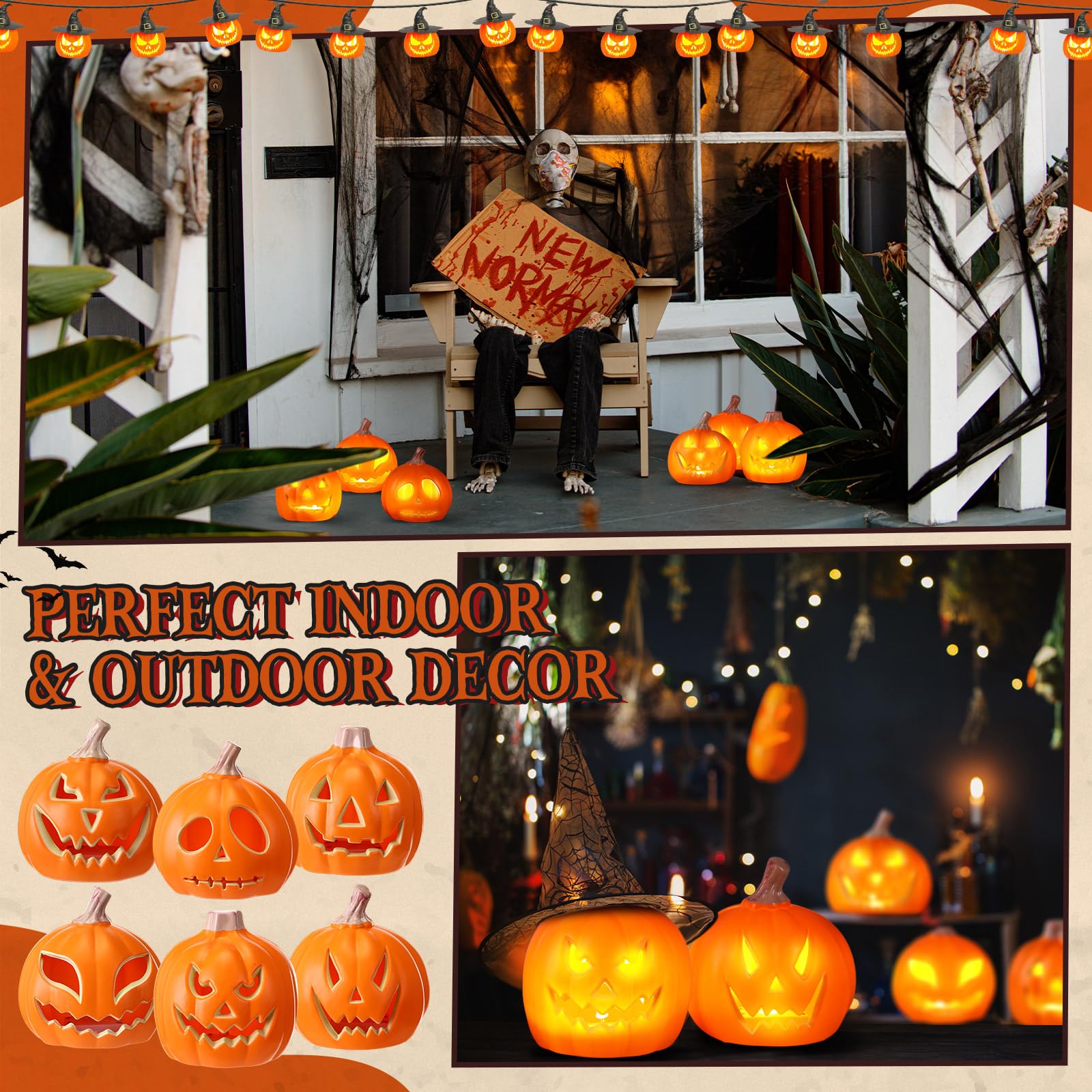 pinkunn pumpkin lights along porch pathway creating safe, eye-catching outdoor accents