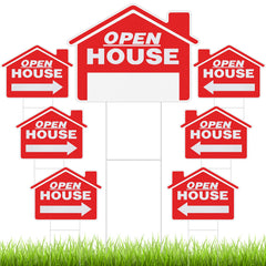Pinkunn front view of red open house sign showing clear lettering and directions for visibility