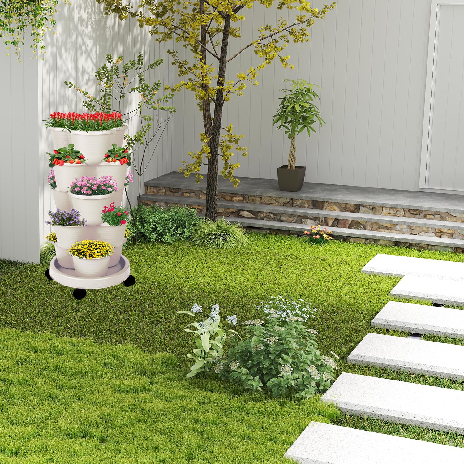 Pinky Family hanging on balcony creating space-saving elevated garden benefit