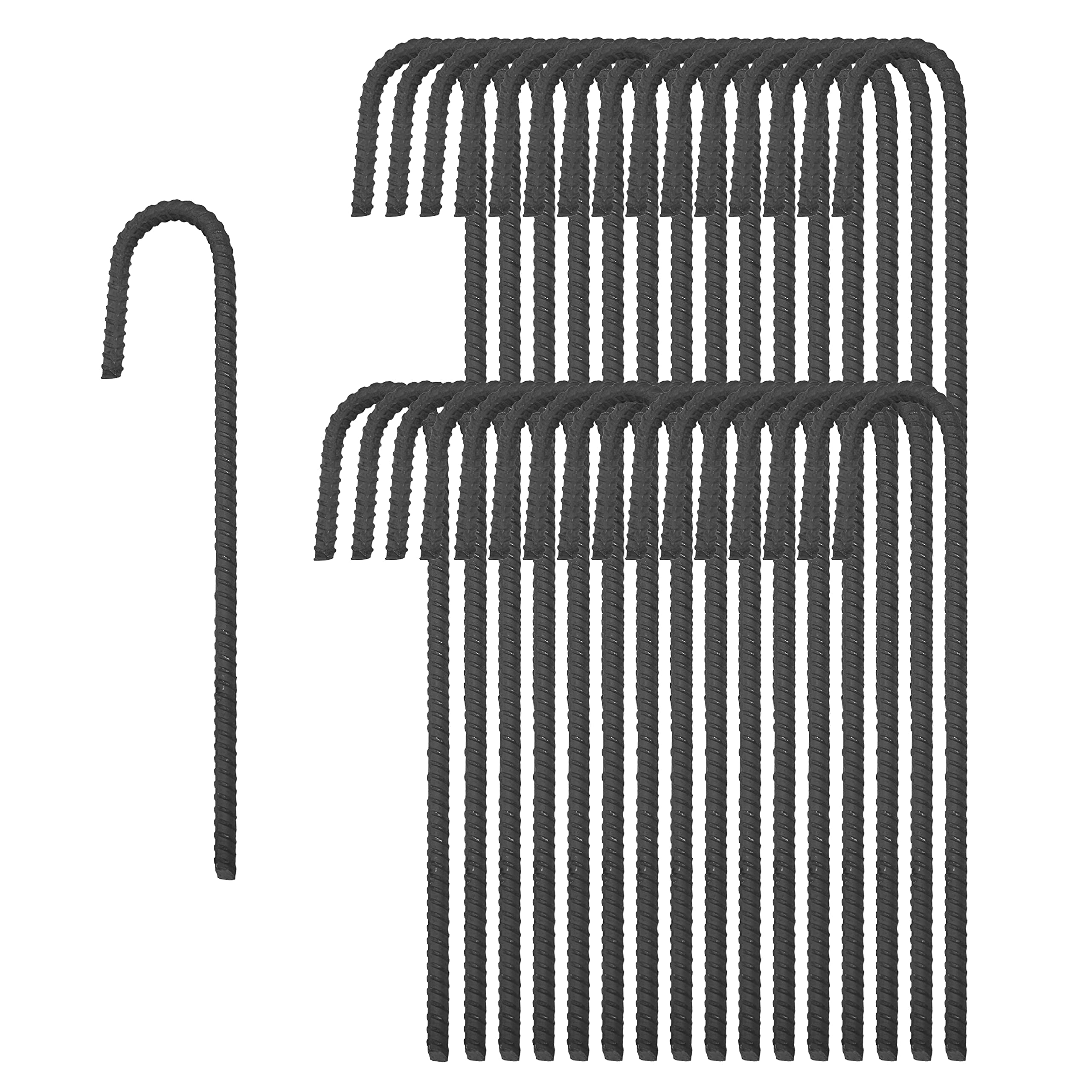 Pinnacle Mercantile front pack showing 32 heavy-duty rebar stakes for bulk projects