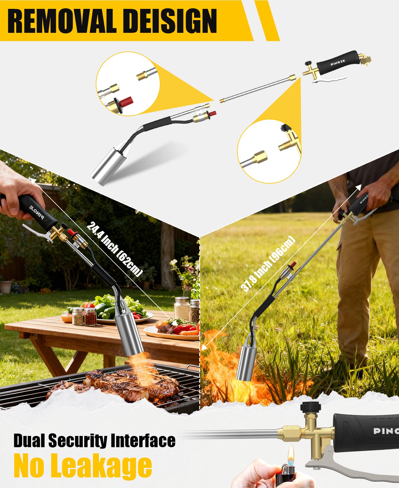 PINOZE torch in action burning weeds quickly for fast yard cleanup