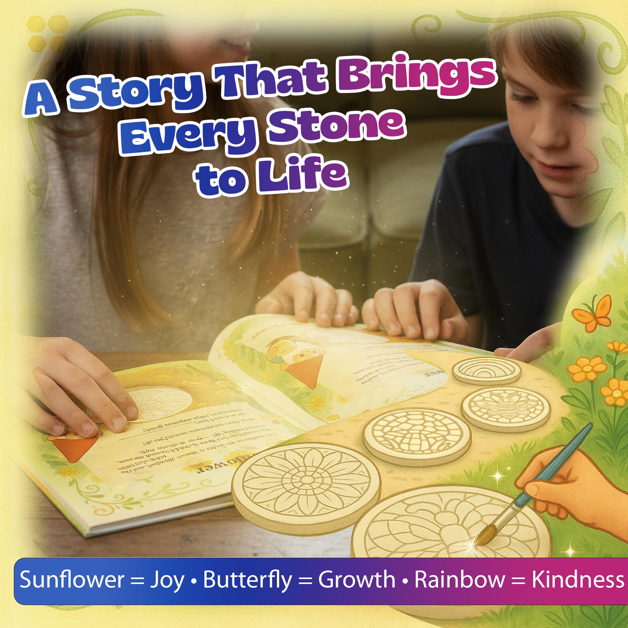 Pinwheel Crafts child painting a stepping stone outdoors for hands-on creativity benefit
