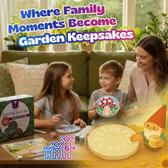 Pinwheel Crafts five mosaic stepping stones arranged to display each fun design