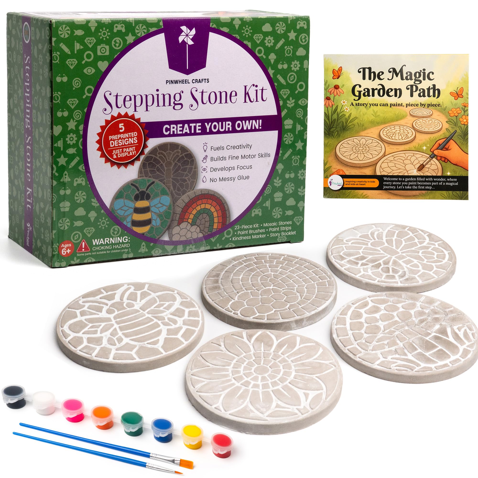 Pinwheel Crafts front packaging showing kit contents and benefit of ready-to-use supplies