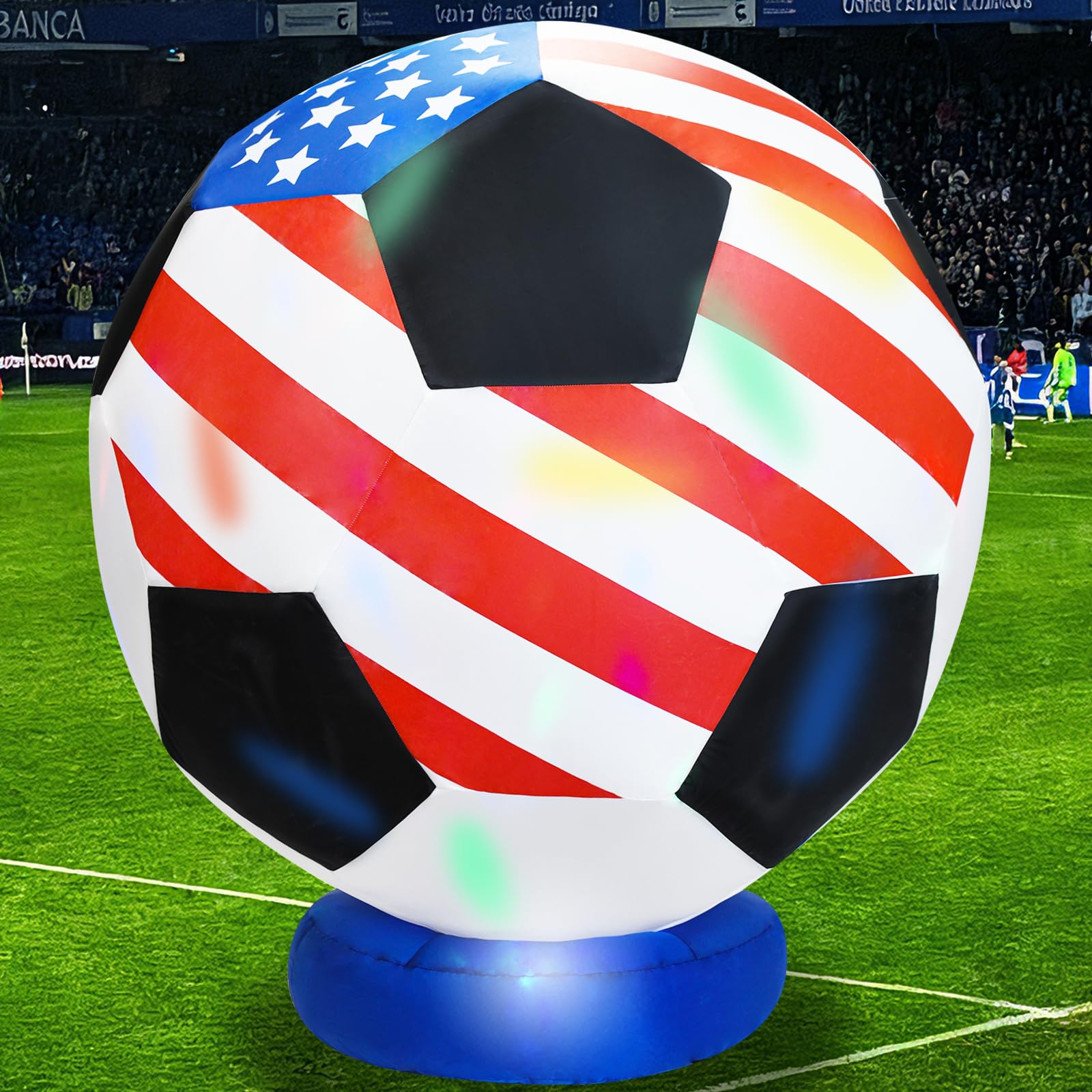 PIPIMOUSE front view of 5ft American flag inflatable ball, bold daytime decor