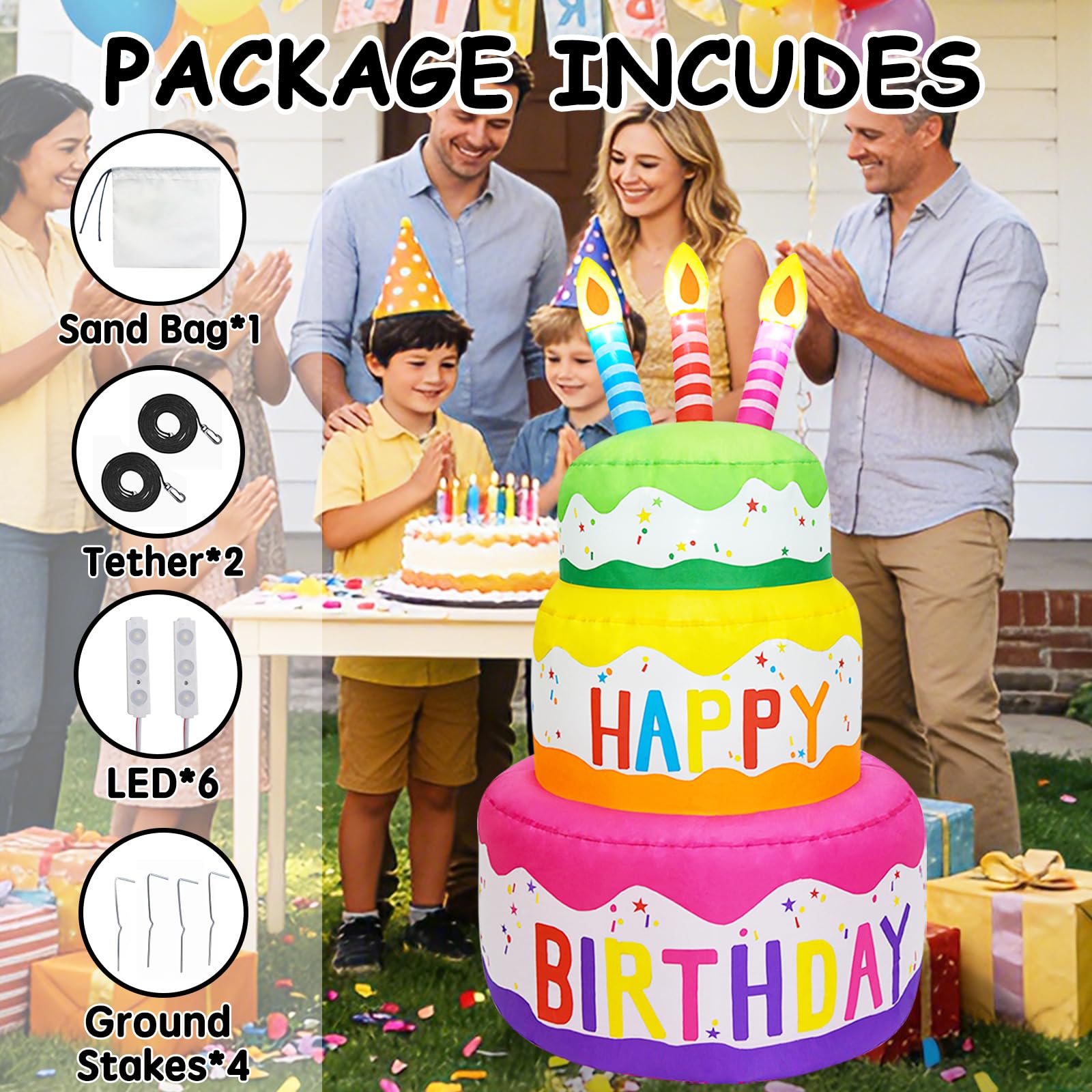 PIPIMOUSE illuminated cake on lawn at dusk creating visible party focal point