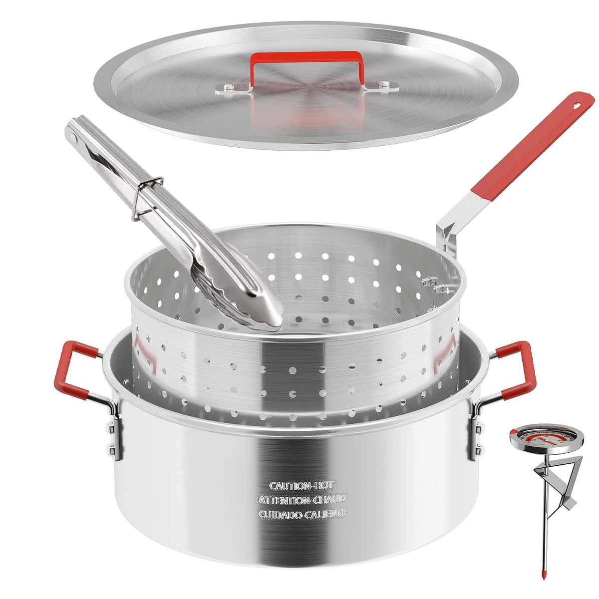 Pipopa front view of fryer pot kit showing included basket and lid for convenient outdoor cooking