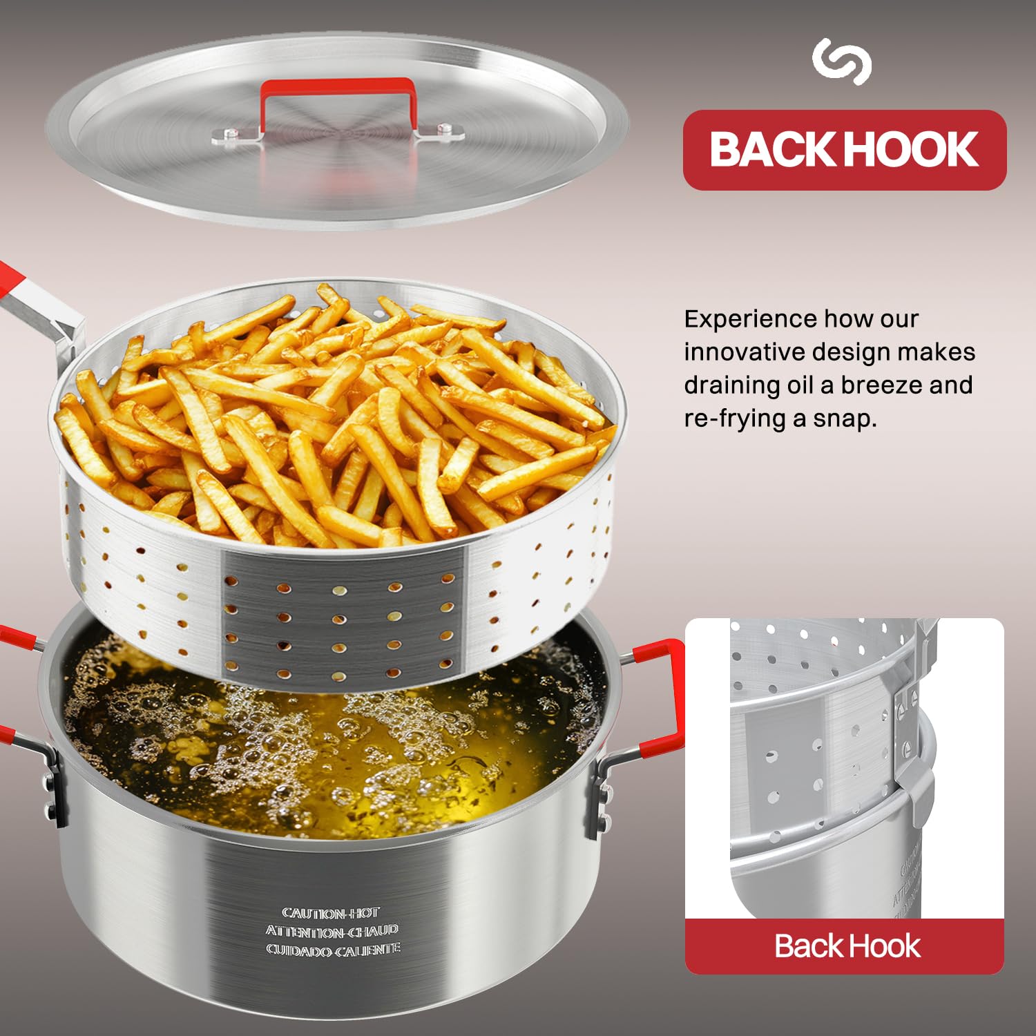 Pipopa 9-inch tong gripping fried fish safely to reduce splatter and ensure better control