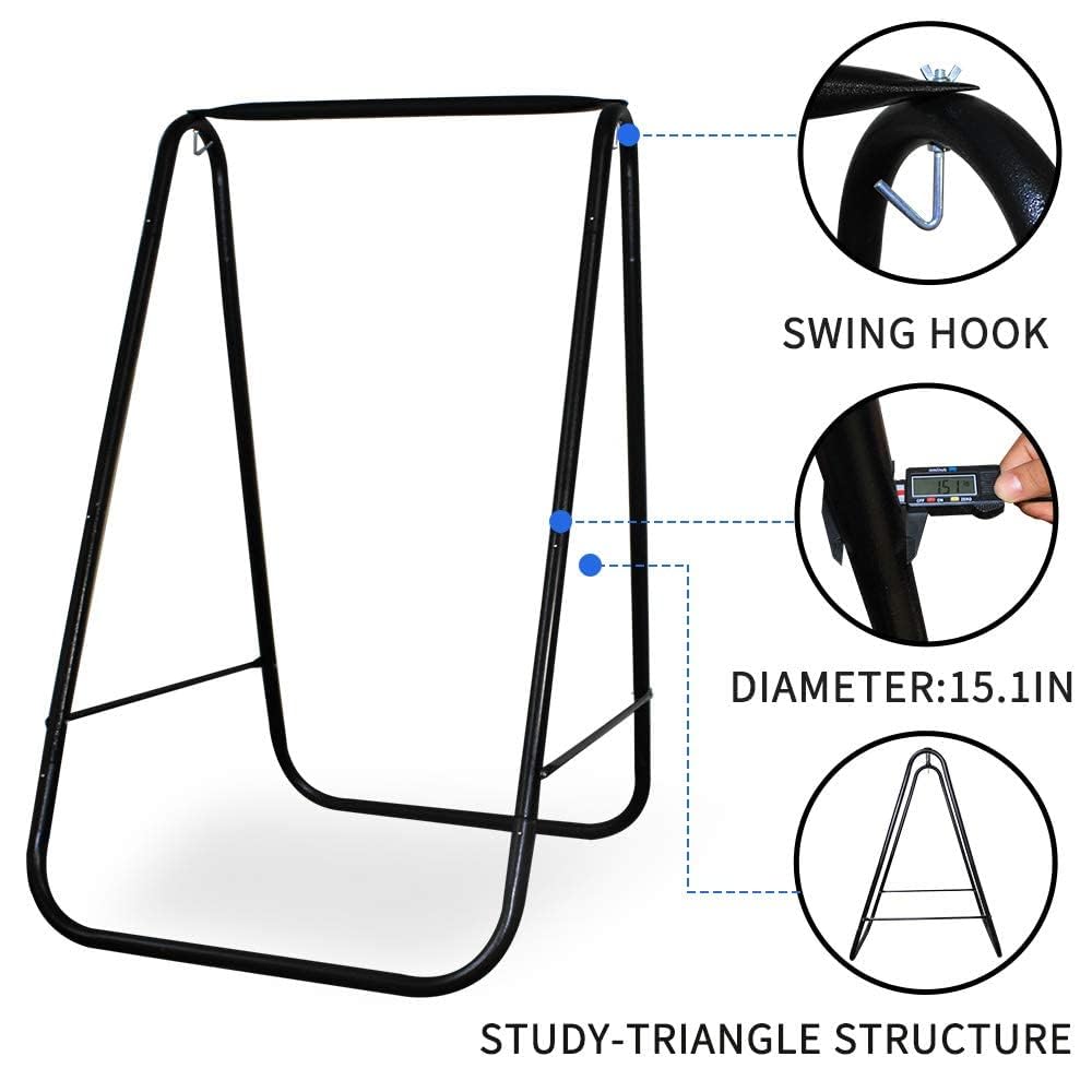 PIRNY stand supporting a padded hammock chair demonstrating comfort and stability