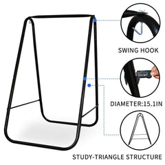 PIRNY stand supporting a padded hammock chair demonstrating comfort and stability