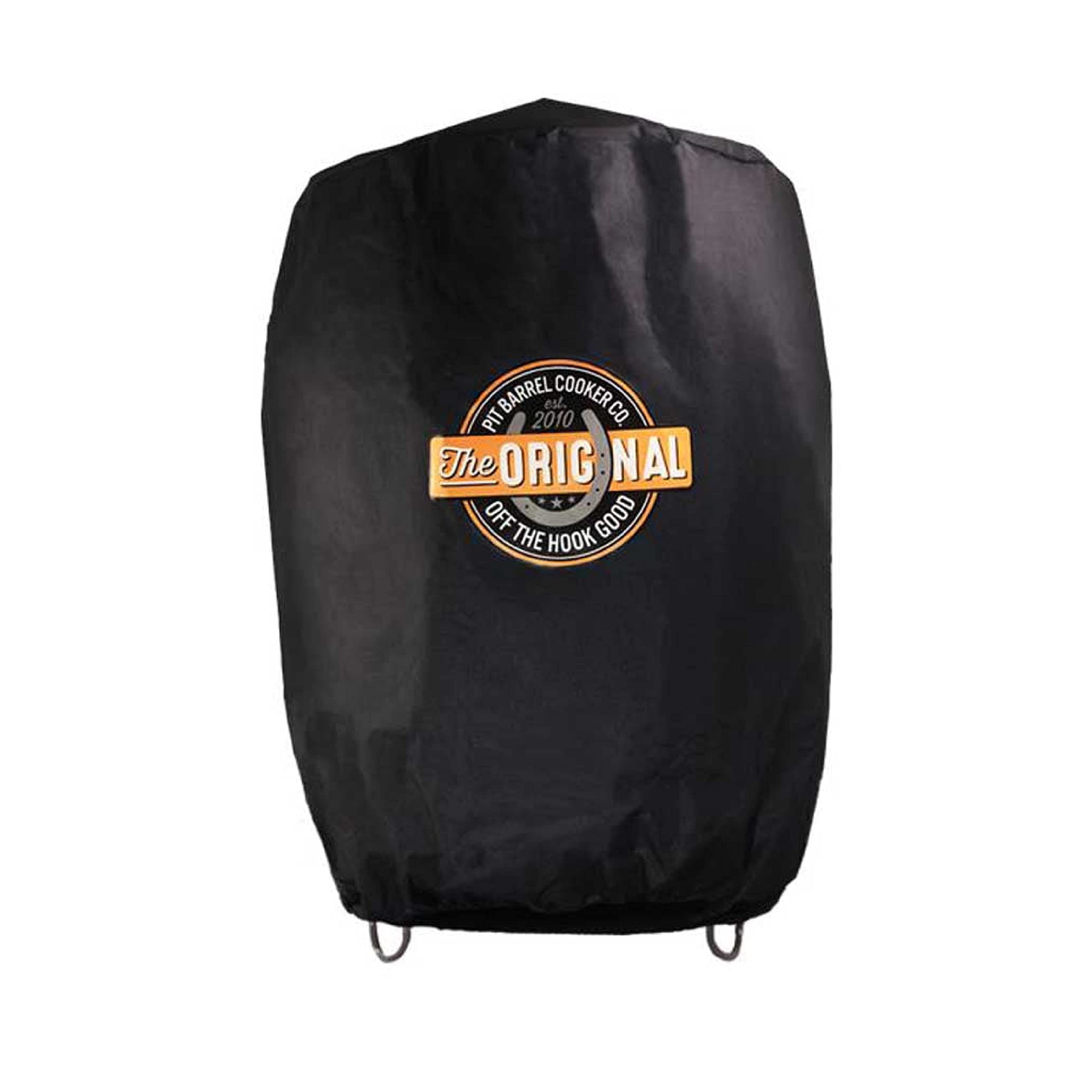 Pit Barrel cover front view showing logo and a protective fit benefit