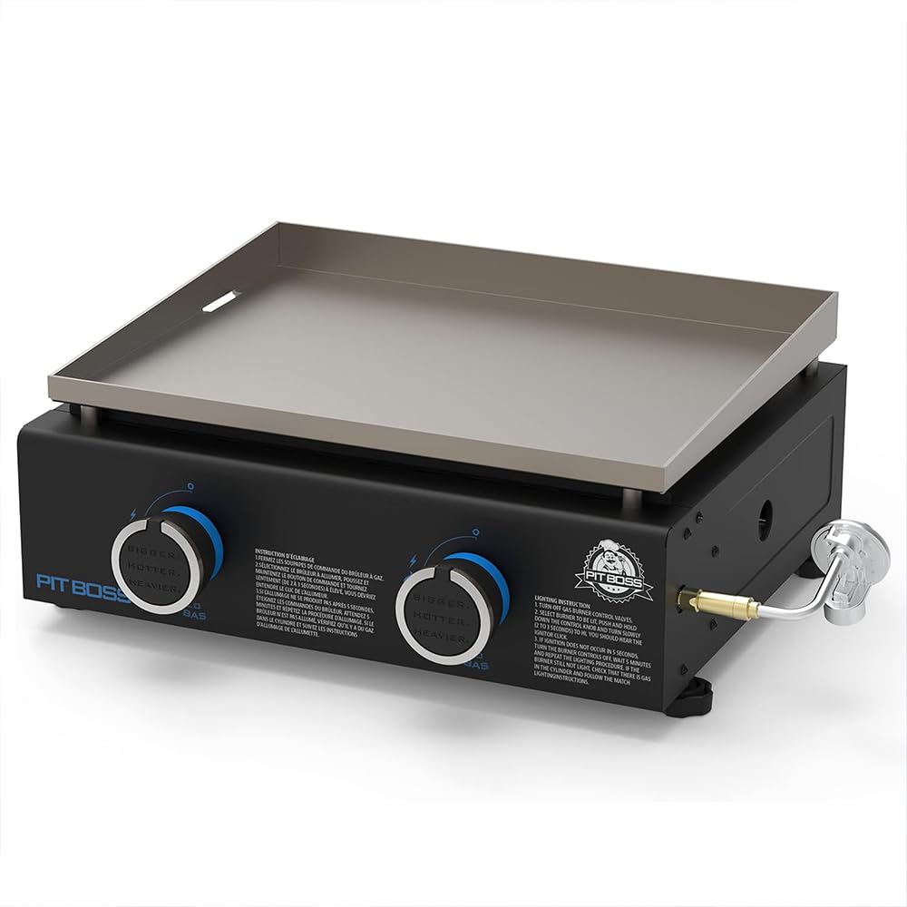 Pit Boss control panel with two knobs for precise dual-burner temperature control