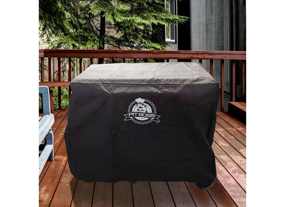 Pit Boss covered griddle on patio, keeps unit clean and ready to cook