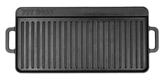 Pit Boss front view of griddle showing pre-seasoned surface and handles for durable cooking