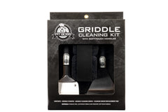 Pit Boss front view of stainless steel griddle cleaning kit with tools and pads for quick cleanup