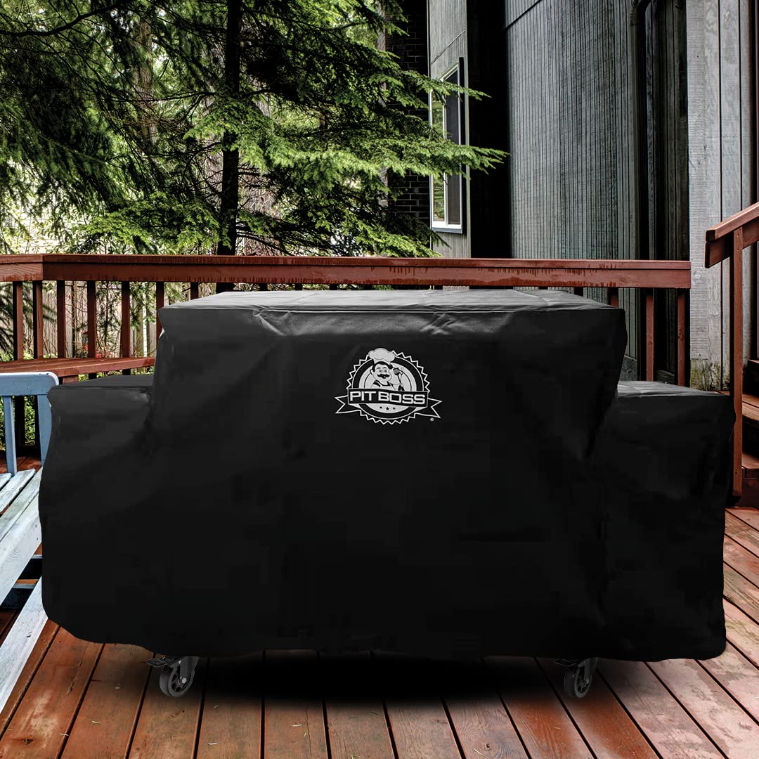 Pit Boss cover close-up of heavy-duty polyester and PVC backing for durability