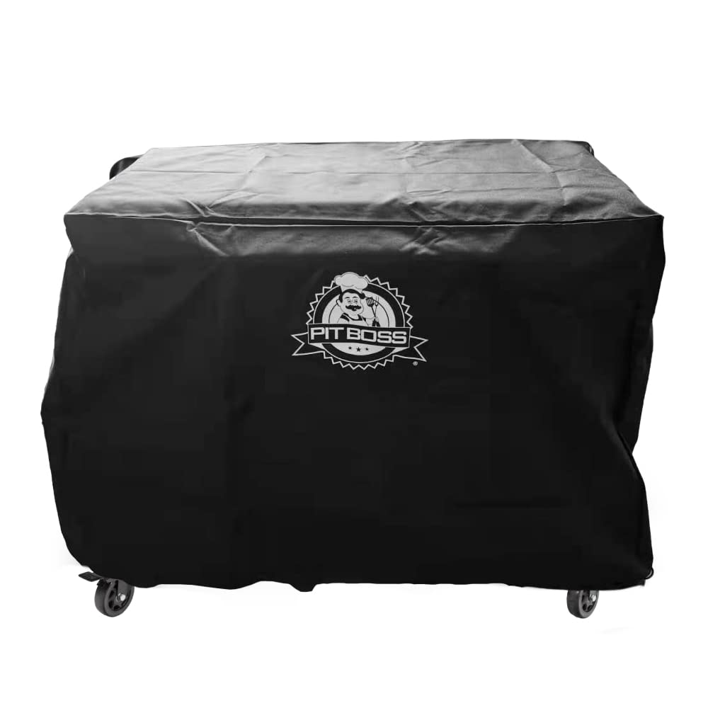 Pit Boss griddle cover front view showing snug fit and full protection
