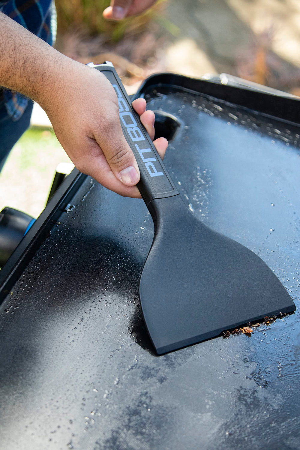 Pit Boss handle soft-touch inlay close-up for comfortable non-slip grip