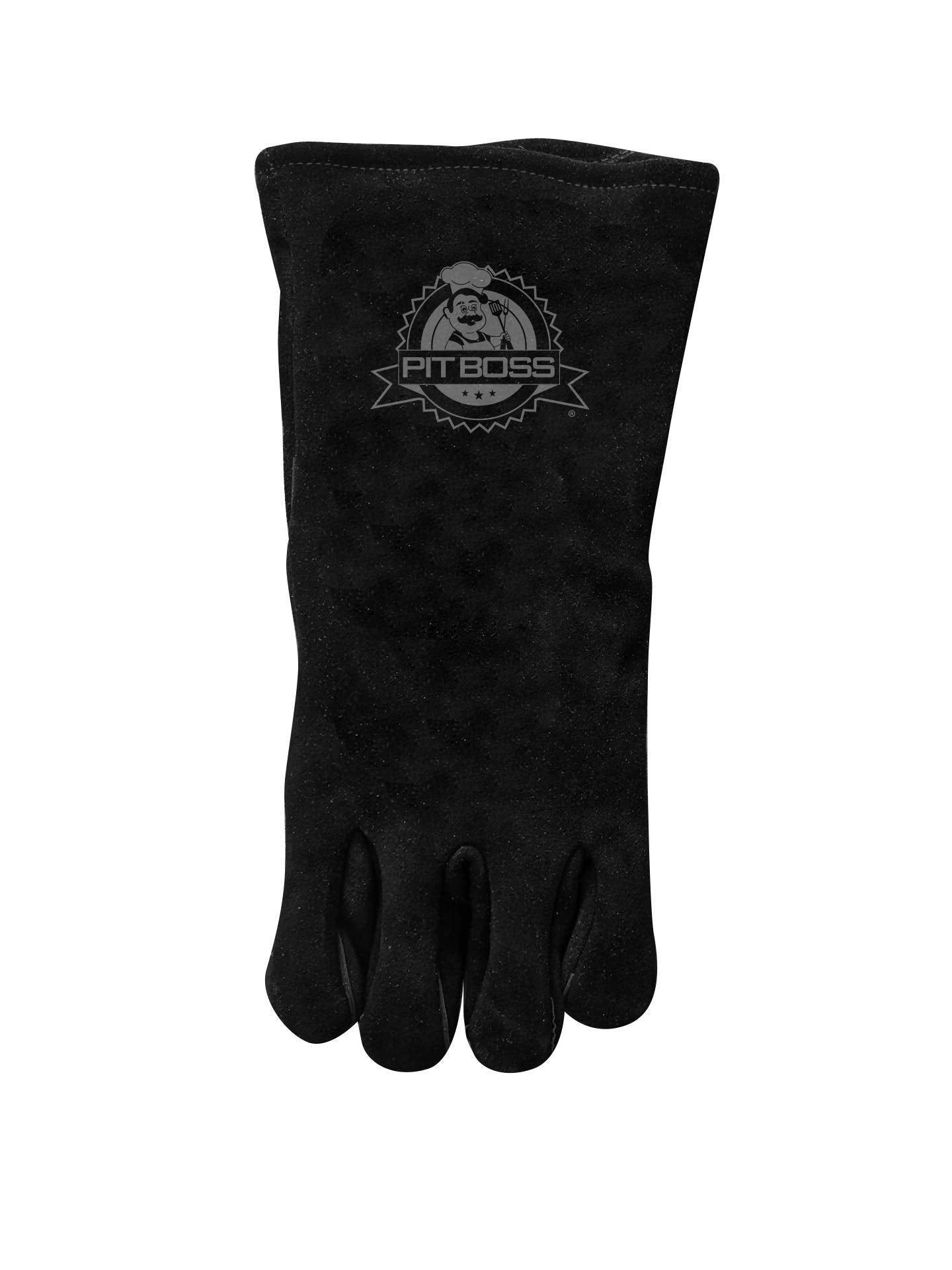 Pit Boss heavy-duty leather glove protecting hand from radiant heat
