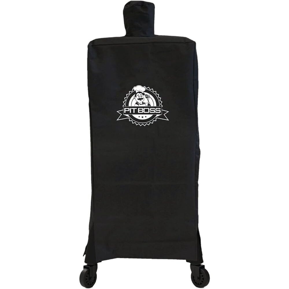 Pit Boss cover front view protecting smoker outdoors and preventing weather damage