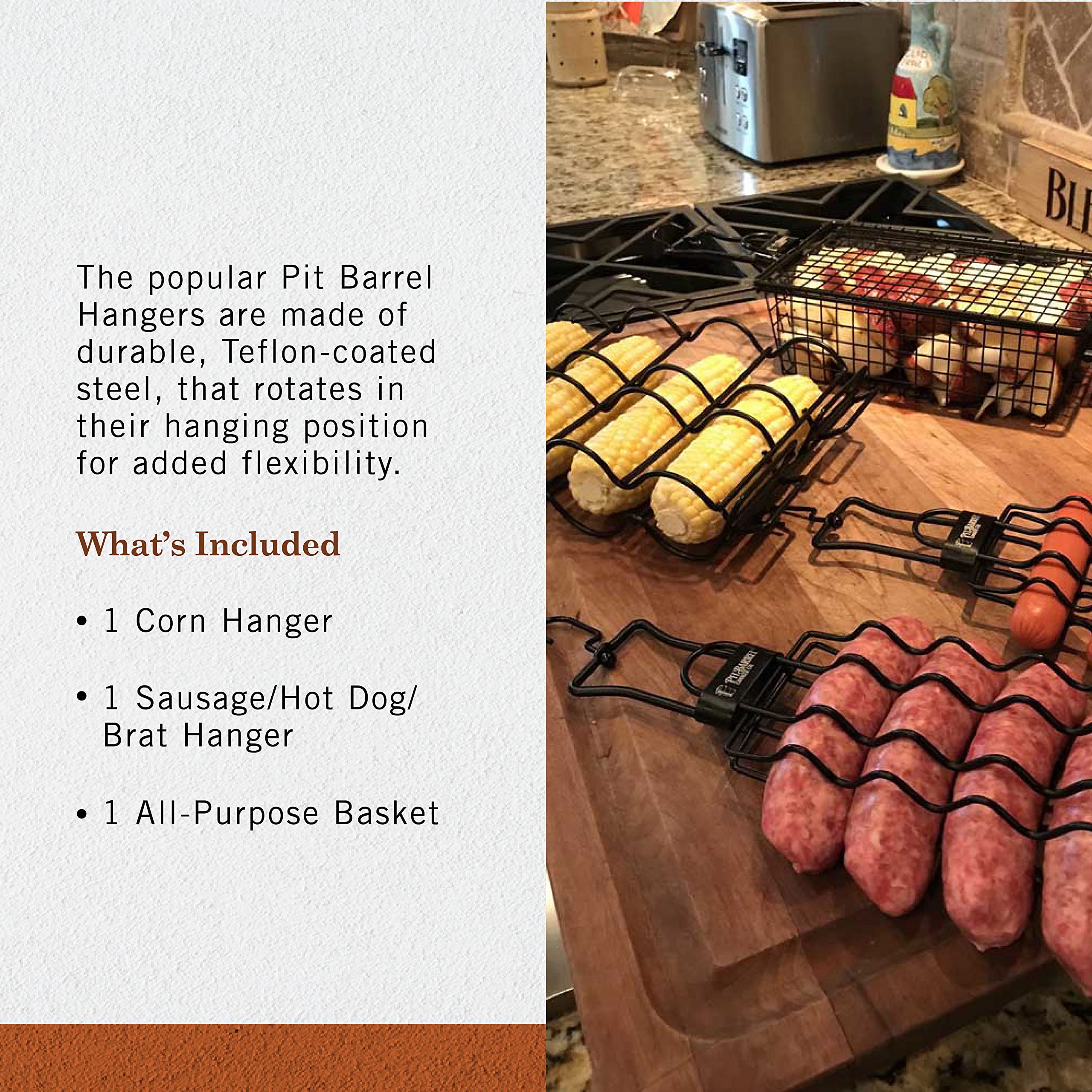 Pit Barrel Cooker Co. basket hanger open with chopped vegetables for versatility