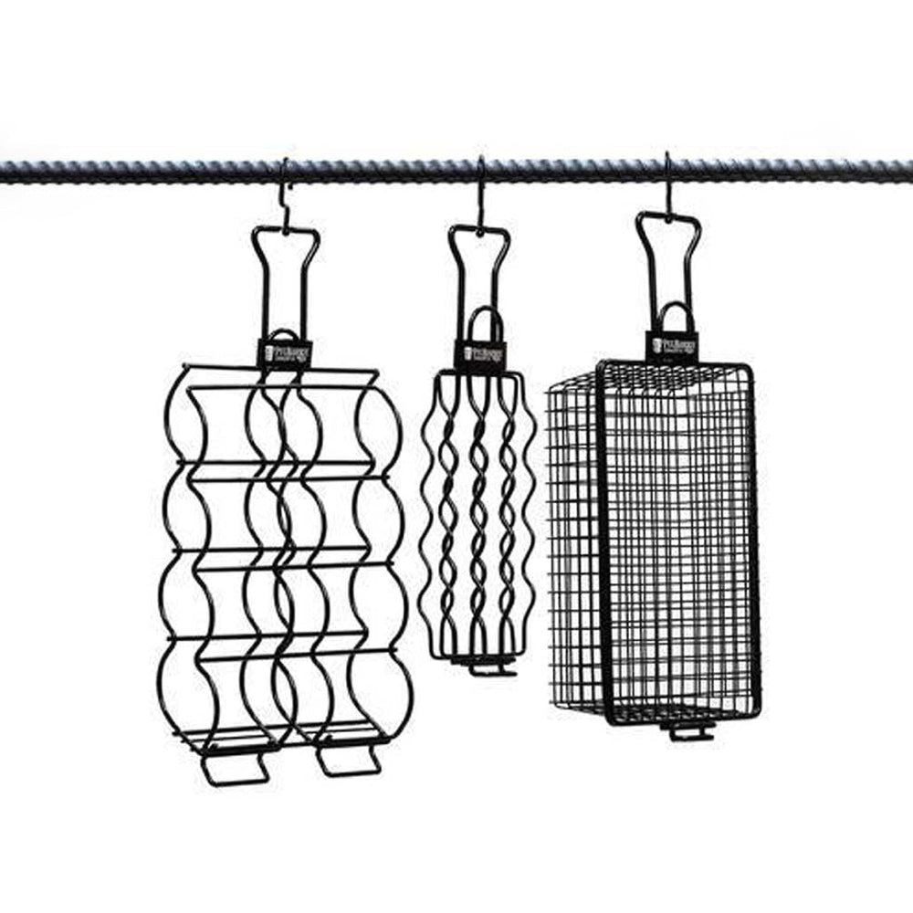 Pit Barrel Cooker Co. front packaging showing three hangers and benefits