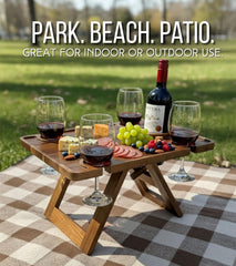 Piticco top view with charcuterie and glasses illustrating organized serving surface