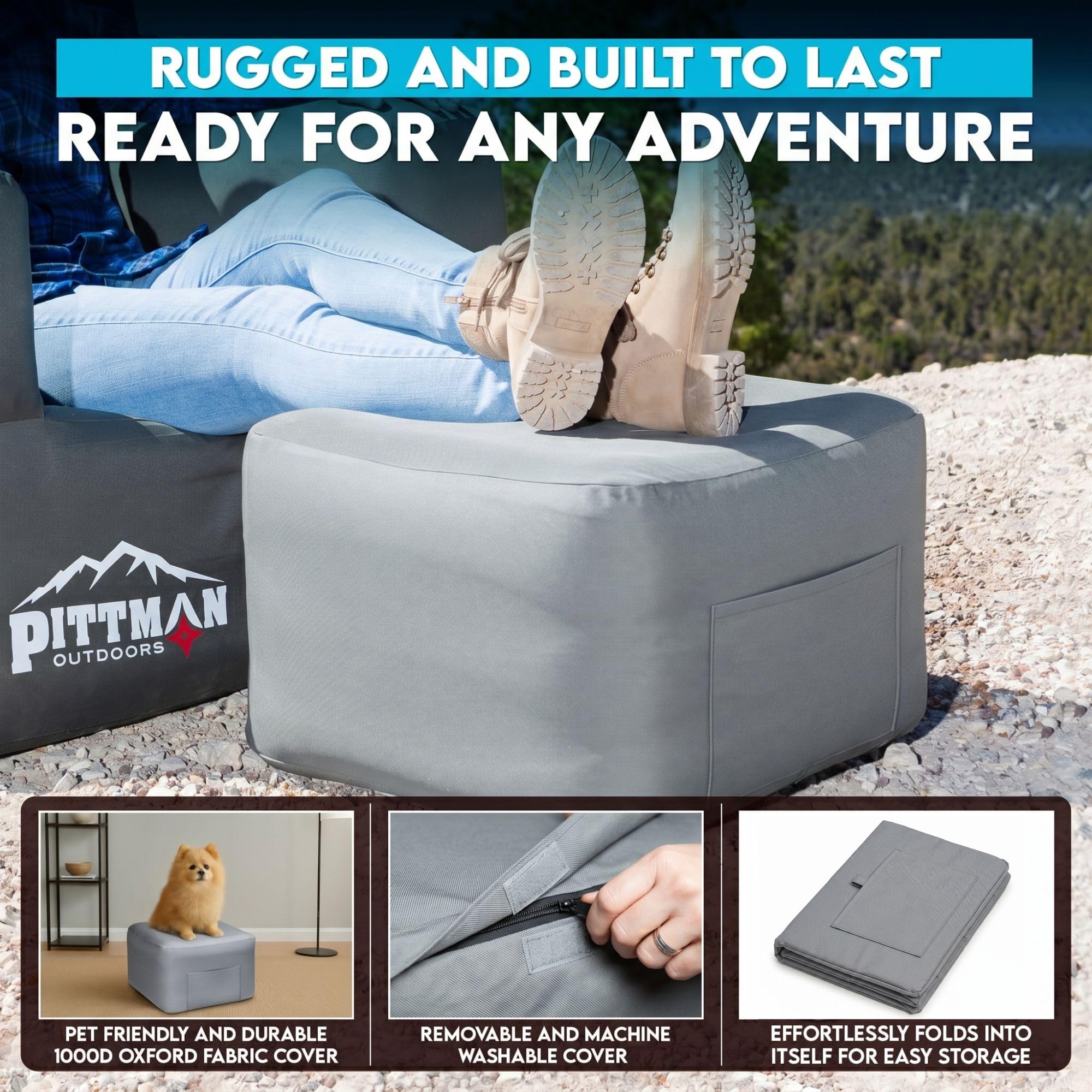 Pittman inflated ottoman side view showing stable support and comfort