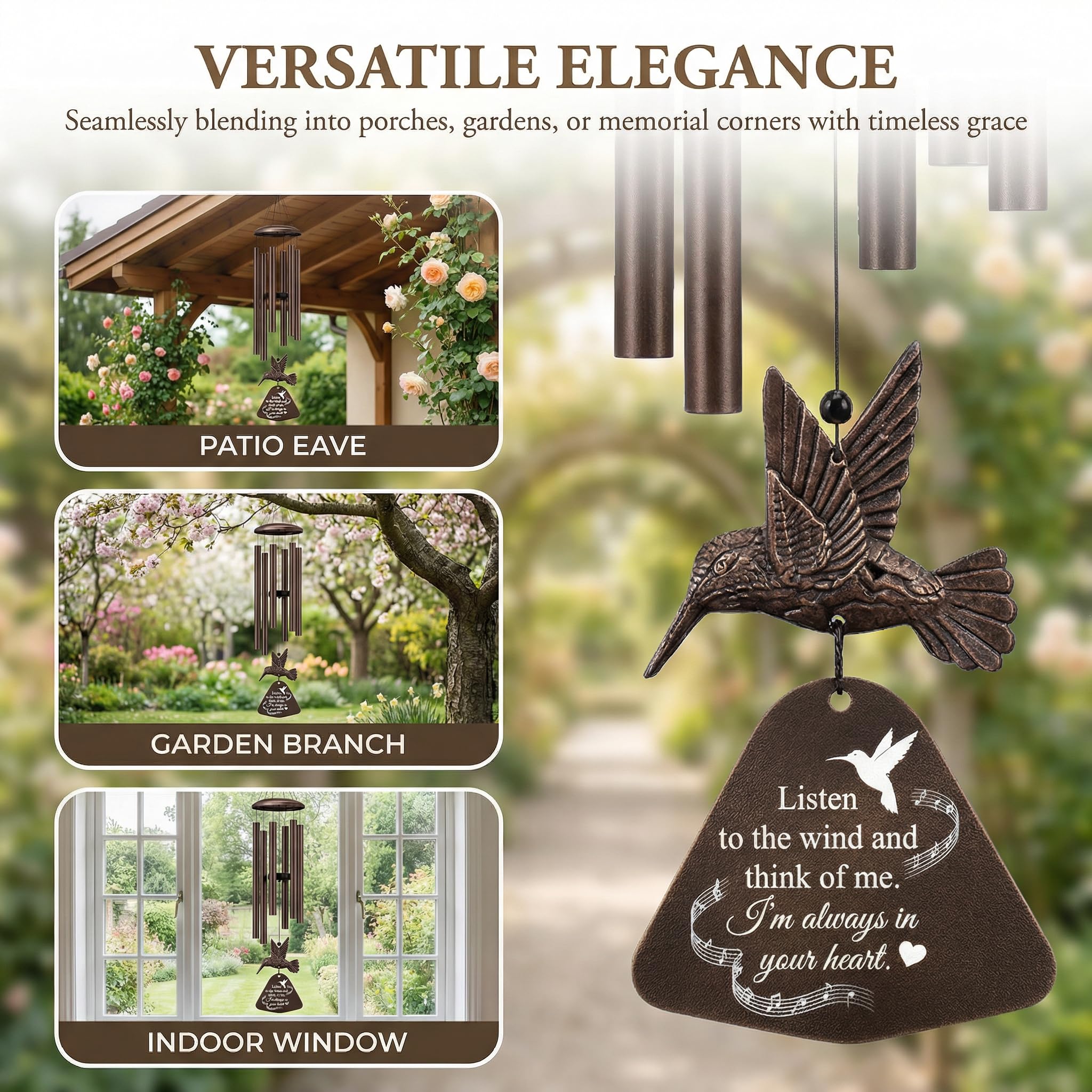 PIXPRI hanging wind chime in garden on porch creating a calming outdoor memorial