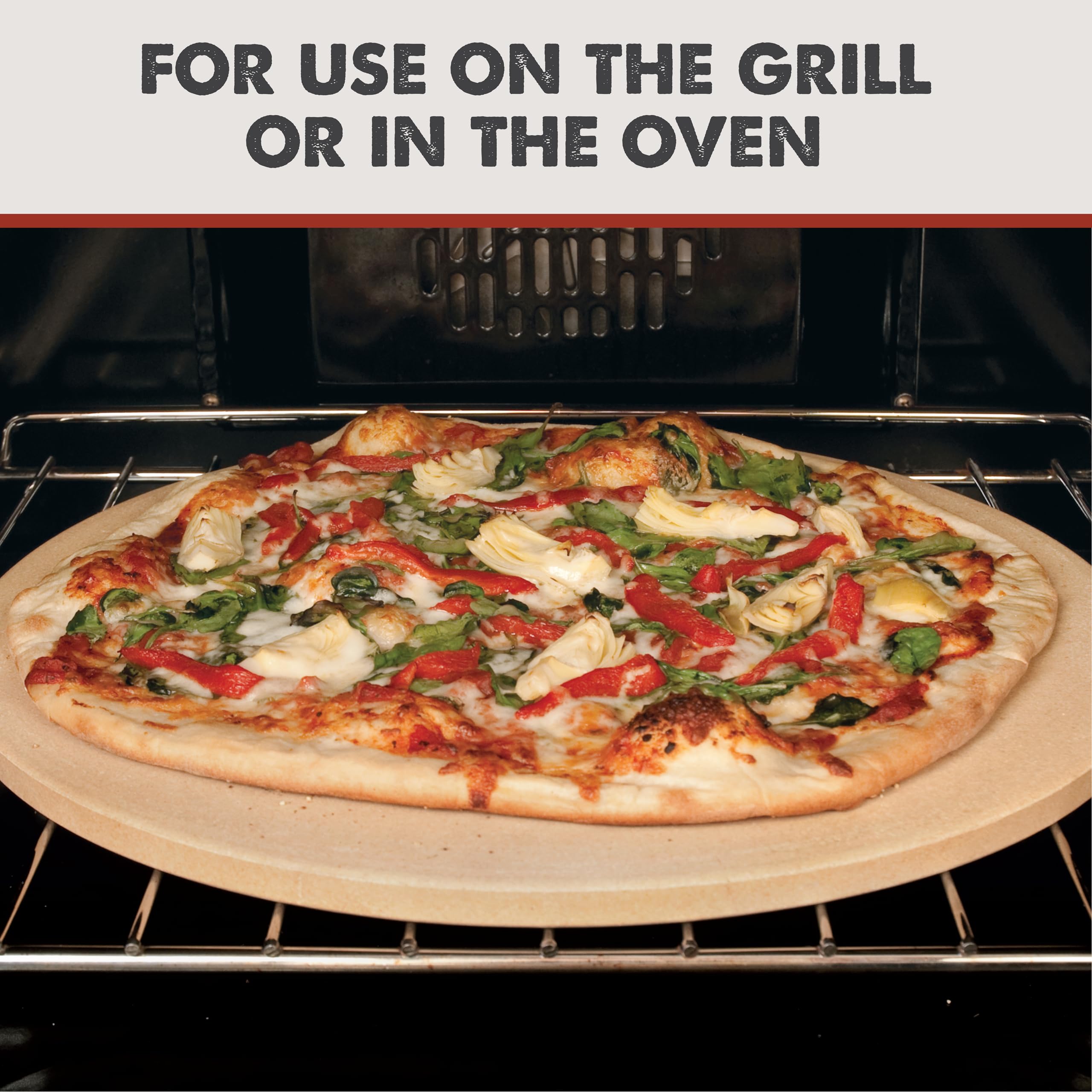 pizzacraft stone next to ruler for size comparison showing 16.5-inch cooking area benefit