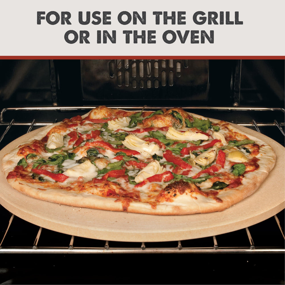 pizzacraft stone next to ruler for size comparison showing 16.5-inch cooking area benefit