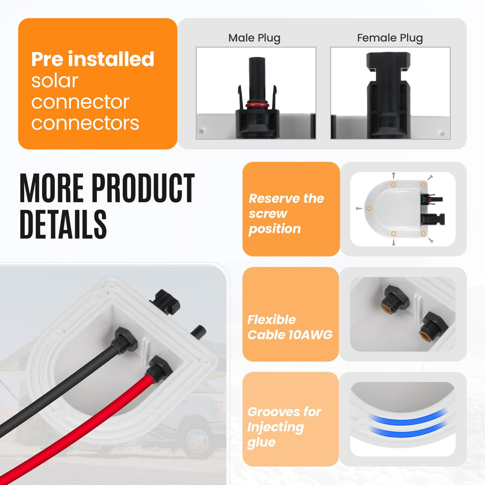Pjerjzn solar connector ends and 10AWG cables showing secure, low-loss connections