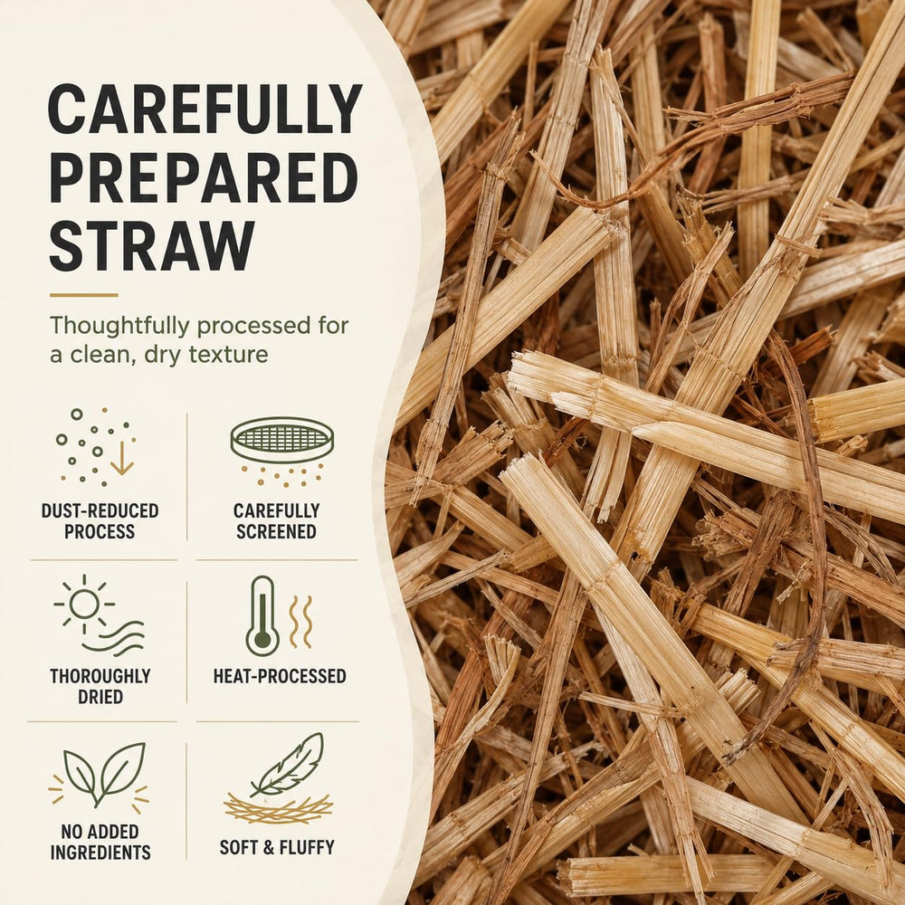 PJT straw spread around garden beds to conserve moisture and suppress weeds