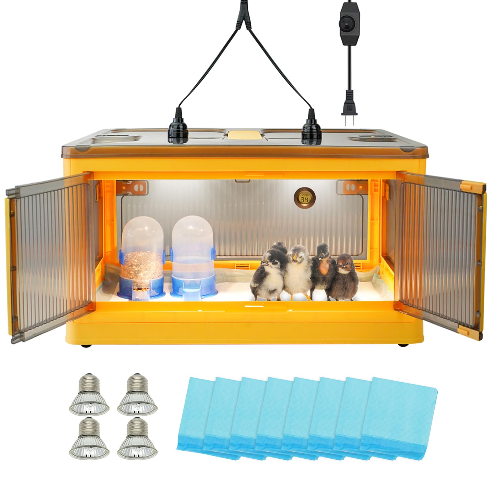 PKNYBZH brooder box front view showing full enclosure and benefits of warmth