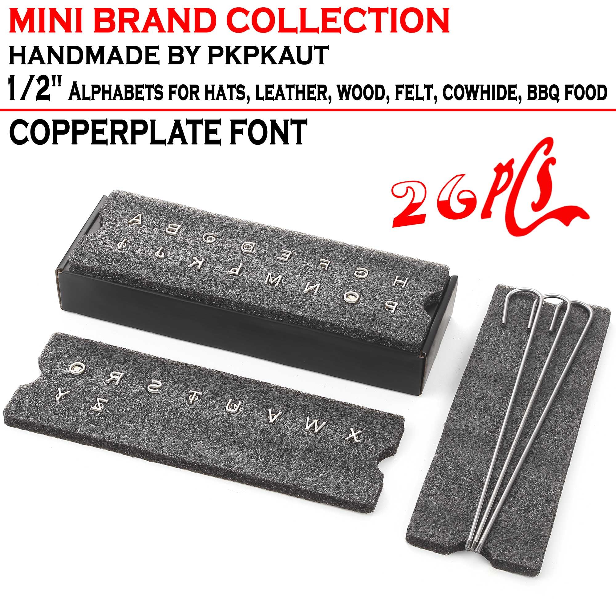 PKPKAUT alphabet stamps layout with clear 1/2 inch letters for precise marks