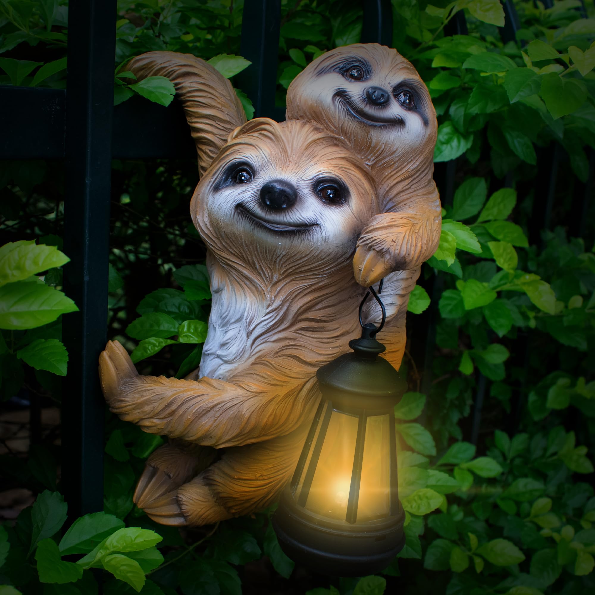 PkYbrkt front view of sloth statue showing charming mother-and-baby pose and benefit of whimsical decor
