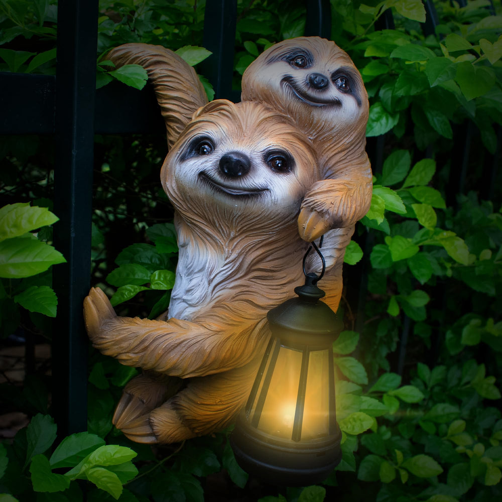 PkYbrkt front view of sloth statue showing charming mother-and-baby pose and benefit of whimsical decor